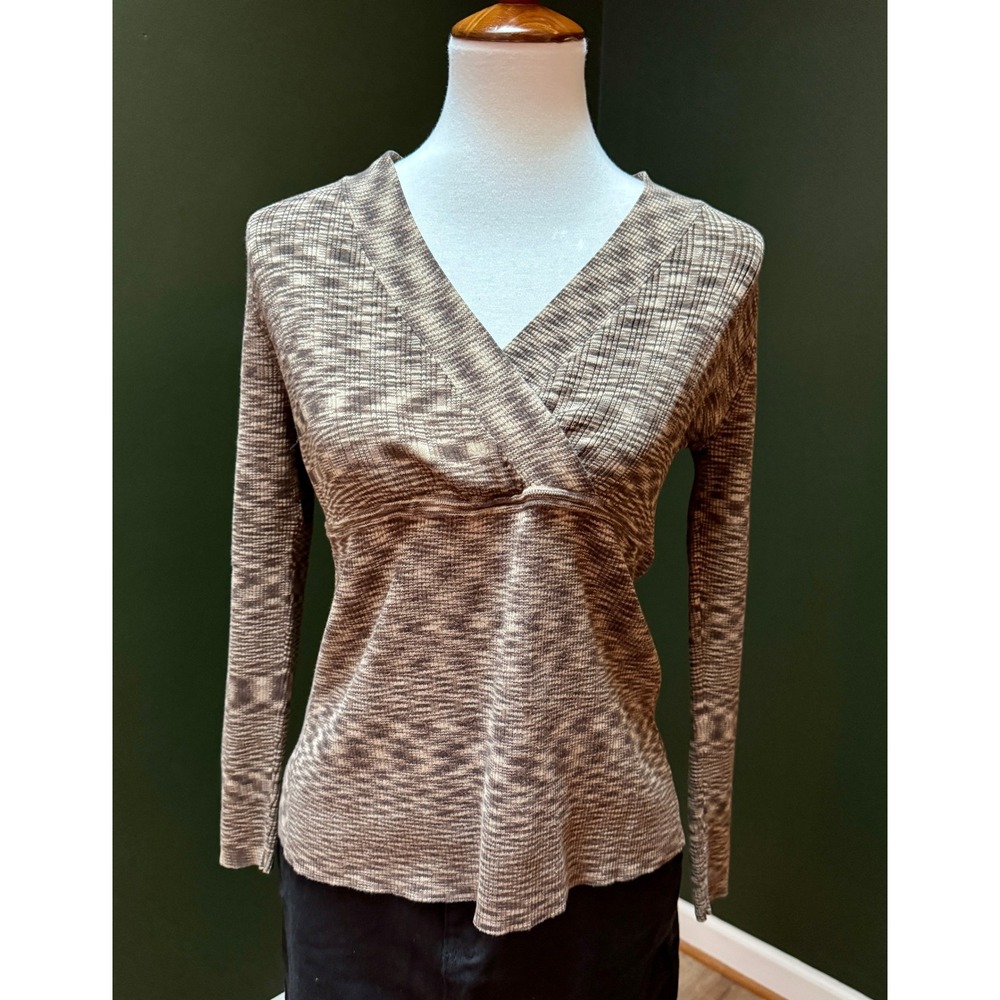 Apt 9 Long Sleeve Brown Knit V-Neck Top Women's Size L